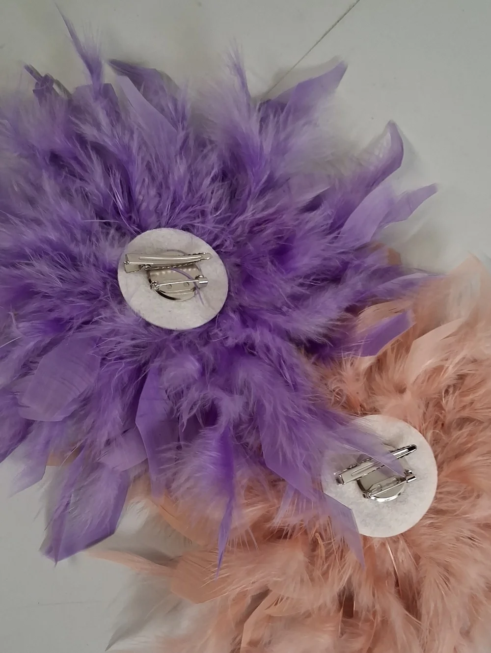 2 Feather Flower Brooch/Hair Clip - Purple and Blush